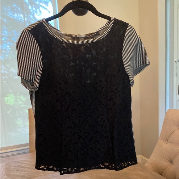 Nanette Lepore Dresses & Skirts - Nanette Lenore  Black Lace Overlay Striped Top and Skirt